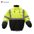 Class 3 Mens High Viz Lime Green Waterproof Bomber Jacket Safety Heavy Duty Work Coat with Reflective Tapes